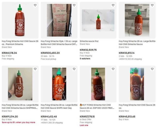 <em>미국에서 가뭄이 지속되면서 난데없이 스리라차 소스 품귀 현상이 발생하고 있다. /사진=eBay 홈페이지 갈무리</em>